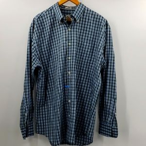 Peter Millar casual button down shirt blu green plaid size XL